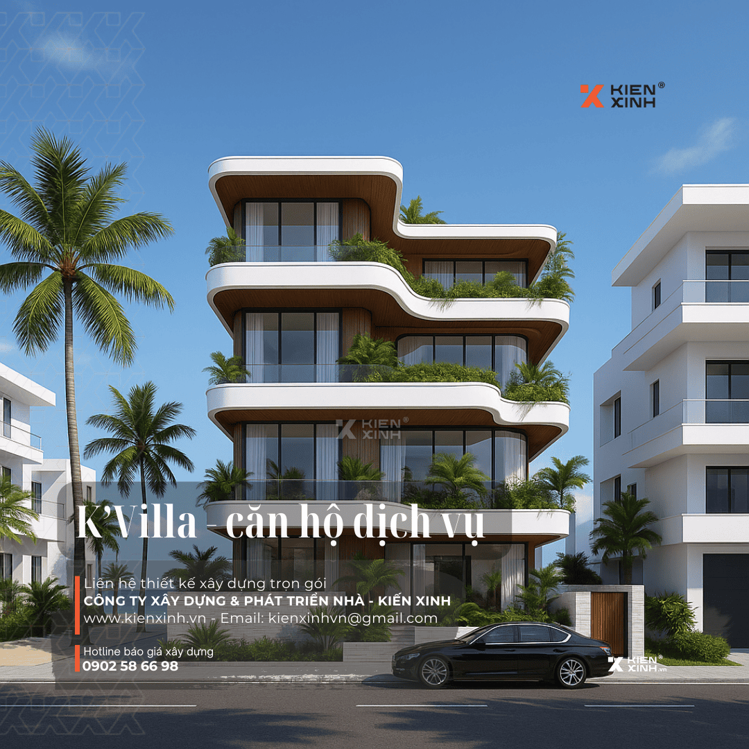 thiết kế mặt tiền căn hộ dịch vụ biển hiện đại và phong cách