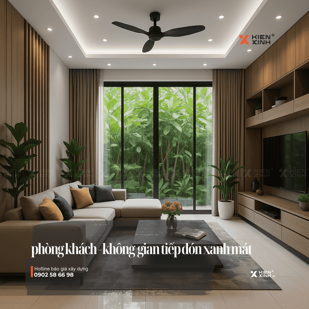 Phòng khách biệt thự bình chánh hiện đại xanh mát