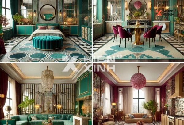 mẫu thiết kế nội thất phong cách Art Deco màu hồng cho căn hộ Palm Heights 105m2 đẹp